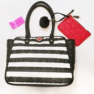 Betsey Johnson Striped Embroidered Large Purse